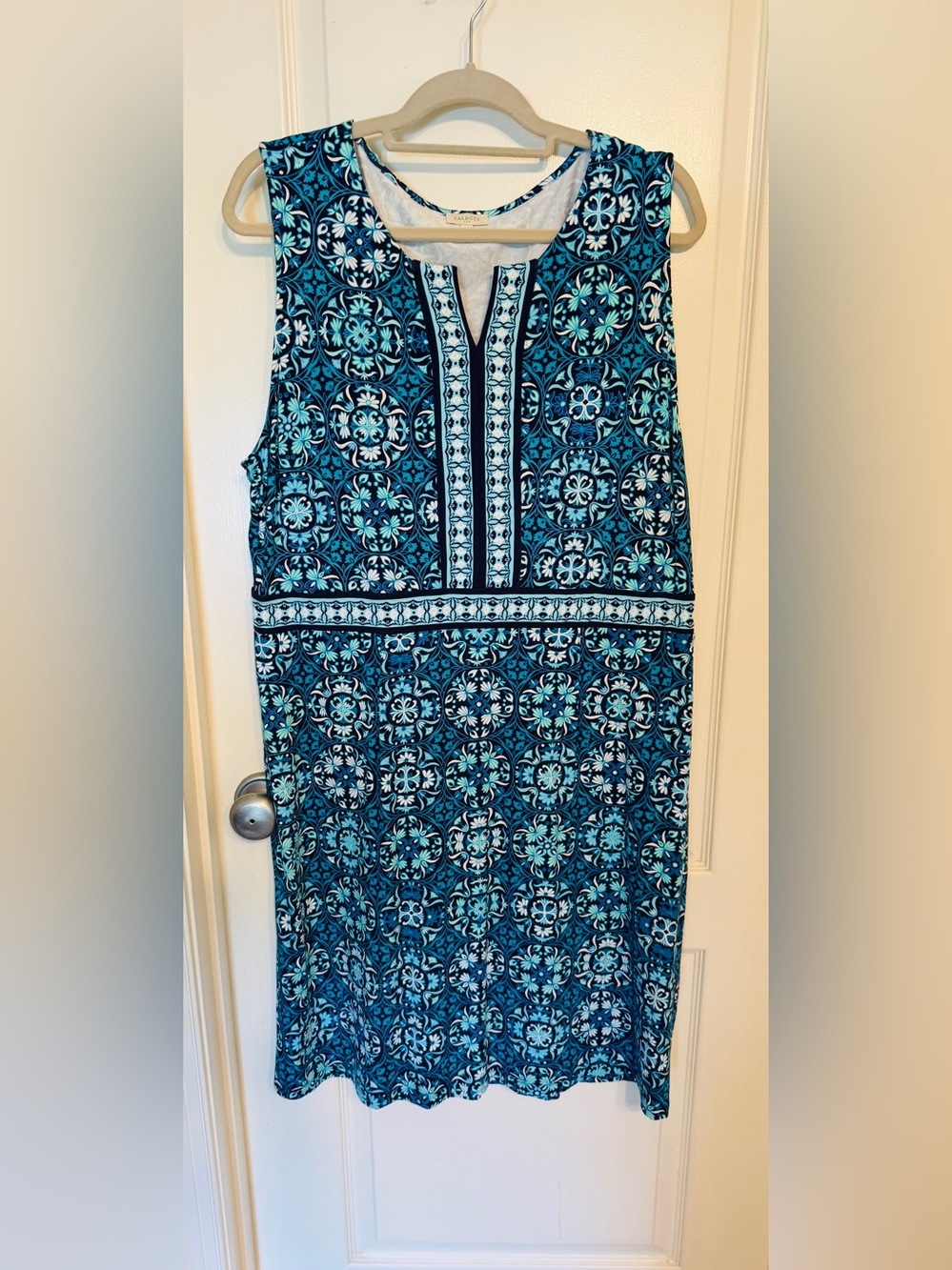Talbots Blue Teal Patterned Sleeveless Midi Dress